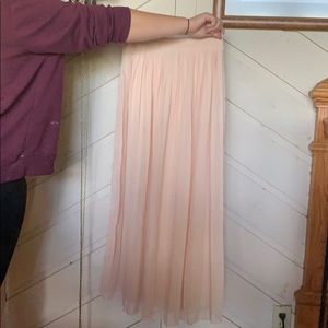 Champagne blush pink pleated chiffon maxi skirt